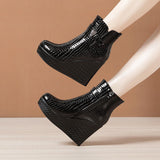 Painted Slope And Short Boots Women Thick-Bottom Waterproof Leather Boots Light And Slip Single Boots Autumn And Winter Side Zipper Plus Velvet Martin Boots HZ0115
