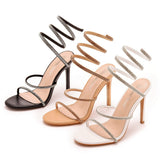 Women's Shoes Snake-Shaped Foot Wrist Around The Water Drill A Word With Thin Display High Sexy Fine Heel Roman Sandals HZ0115
