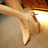 Baotou Sandals Women's Spring 2025 New Korean Version One-×Ö Buttoned Pearl Tip Fine And Frosted High Heel Single Shoes HZ0115