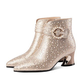 Sharp-Headed Short Boots Women 2025 Autumn And Winter New Temperament Of The Water Drill Rough And Women's Boots High-End Cheongsam Fashion Boots HZ0115