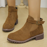 Large-Size Women's Boots 2025 Autumn And Winter New Martin Boots Low-Heeled Square Belt Buckle Short Cylinder Tight Velvet Surface HZ0115