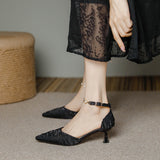 Small Heel Head Sandals Women's Fine Heel French 5- Cm Water Drill Metal Chain One-Character Buckle High Heels HZ0115