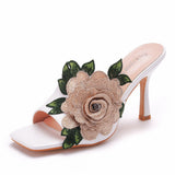 9 Cm Square Head High Heel Sandals Slippers Wine Glasses And Temperament Embroidered Flowers Women's Shoes White Fish Mouth Light Sandals HZ0115