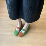 Embroidered Kitten One Foot Pedal Leof Shoes Women Retro New Chinese Style Outside Wearing A Single Shoe Flat Bean Bean Shoes HZ0115