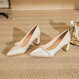 Naipa~French Pearl Coarse Heel High Heels Design A Sense Of Niche Temperament Dentstiness Head Dress Bridesmaid Shoes Light Color HZ0115