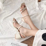 Black Fine Sandals Women 2025 New Medium Heds Of Cool Slippers Women Wear Coarse Heel With Women's Shoes Korean Version Of The Square Head HZ0115