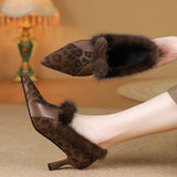 6Cm Fashion Leopard Velvet Deep Mouth High Heels Plush Simple Temperament Warm Spring And Autumn Casual Fine Heel Single Shoes HZ0115