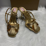 Yujie Temperament Golden High-Heeled Women 2025 New Cross-Heeled Sandals Summer Skirt Wearing Fish Mouth Roman Shoes HZ0115