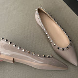 French Temperament Small Fragrant Evening Wind Tip Single Shoes Women Shallow Mouth 2025 New Spring And Autumn Flat Bottom Shoes Rivet Shoes HZ0115