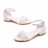 2 Cm Square With A Shallow Mouth With Sandals Ivory White Silk Satin Bridal White Lace Flower Sandals HZ0115