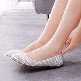 White Flat-Soled Bridesmaids Wedding Shoes To Take Pictures Of Women's Singles Handmade Pearls Pregnant Women's Shoes HZ0115