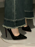 Sequin Red-Soled High-Heeled Women's Spring And Autumn 2025 New Black Fine Heel Sexy Sharp Head Beauty Professional Temperament Single Shoes HZ0115