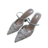 ZA 2025 New New Products Sharp Head Behind The Empty Solid Color Embroidery Mesh Fine High Heel Muller Shoes 8236 HZ0115