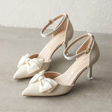 High-Heeled Women's 2025 Autumn New Bow Buckle With The Fine Heel Casual Net Red Women's Singles Shoes HZ0115