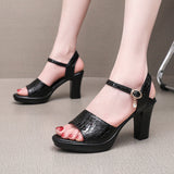 Painted Skin Thick Heel Waterproof Table One-Word Sandals Size Code 32-43 Fashion Show-High-Heeled Sandals Shoes Women HZ0115
