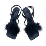Square-Head Coarse Heeled Fairy Summer Wear 2025 New Fine Heel Buckle With Toe Feather Sandals HZ0115
