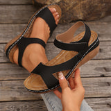 New 2025 Summer Slope And Thick-Soled Sandals Women's Shoes Large-Size With Fish Mouth Magic Stickers HZ0115