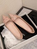 Small Sharp Head Soft Soles In The Increase Single Shoes Spring And Autumn Leather Bare Light Flat Commuting V Buckle Temperament Women's Shoes HZ0115