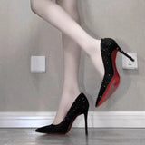 2025 Summer New Head Drill Black Fine With The Mature Temperament Of The Royal Sister Fashion Red Bottom High Heel Single Shoes HZ0115
