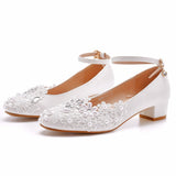 Large-Size 3 Cm Square-To-Head Single-Shoe With Single Shoe Spring And Autumn Lace Bridal Shoes For Pregnant Women's Wedding Shoes HZ0115