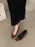 Spring 2025 New Retro Leopard-Print Metal Shallow Mouth Single Shoes French Temperament Velvet Head Tip Fine Heel High Heels HZ0115