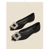 Flat-Soled Shoes Women In The Spring And Autumn Of 2025 New Pointed Light-Point Professional Shoes Drill Black Fashion Single Shoes HZ0115