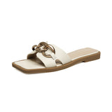 One-×Öa-Word Cool Slippers Women In The Summer Of 2025 New Square Head Flat Fairy Wind Wearing Pregnant Women Half-Tat Sandals Wide Fat Feet HZ0115