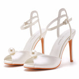 Fish Mouth High Heel Sandals 10 Cm White Satin Cloth High Heel Women's Shoes Wedding Dress Wedding Dress Bridal Shoes HZ0115