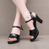 Painted Skin Thick Heel Waterproof Table One-Word Sandals Size Code 32-43 Fashion Show-High-Heeled Sandals Shoes Women HZ0115