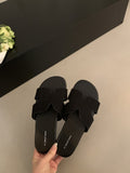 French Linen Flat-Bottomed Cool Slippers Women Wear 2025 New Holiday Wind Beach Soft Sandals HZ0115
