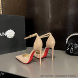 Red-Soled High-Heeled Women's Fine Heel 2025 Autumn And Summer 2025 New Word With Sandals Feminine Temperament Pointy Single Shoes HZ0115