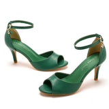 7 Cm Fish Mouth High Heel Sandals Shallow Word Buckle With Large-Size Round-Head High-Heeled Shoes Gold Fish Mouth Fine Sandals HZ0115