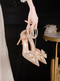 Princess Wind Silver Crystal High Heels Women Summer 2025 New 18-Year-Old Matribs Bridesmaids Wedding Shoes HZ0115