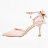 Bag Head Button Single Shoes Wedding Shoes Female White Silk And Satin Bridal Shoes With Wedding Tips And Bridesmaid High Heels HZ0115