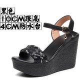Slope Heel Thick-Soled Sandals Women Summer With A Word With Water Drill Weaving Mother Sandals Soft-Soled Pine Cake Beach Shoes HZ0115
