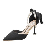 Fashion Word With High Heels Women 2025 Spring And Summer New Pointed Thin Heel Bow Head Hollow Sandals HZ0115