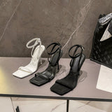 In The Summer Of 2025, The New Square Head Niche With Sandals High Heels Women's Fine And Black Velvet Surface Toe HZ0115