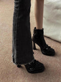 Fang With Thick Bottom Height Small Ankle Boots Women 2025 Autumn New Square Bows Short Boots French Elegant Thin Skin Boots HZ0115