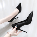 Spring 2025 New Pointed High-Heeled Women's Fine Heel Sexy Professional Black Work Shoes Shallow Single Shoes HZ0115