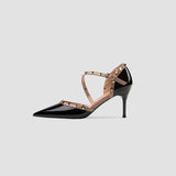 Black High-Heeled Shoes Women's Summer Fine Heel Temperament Famous Spring And Autumn Female Rivet Hollow Bag Head 2025 New Single Shoes HZ0115