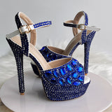 14Cm Fish Mouth High-Heeled Sandals Fine Heel Water Diamond Wedding Shoes Bride Shoes Color Diamond Crystal Sandals Full Of Diamond Shoes HZ0115