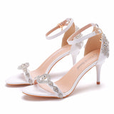 New One-Word With A Hundred Bridal Slender Shoes 11 Cm High Heel White PU High Heel Sandals Ladies Wedding Shoes HZ0115