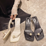 French Low-Heeled Temperament Jacket Cool Slippers Fairy Shoes Wear 2025 New Summer Flat-Bottomed Pearl Sandals HZ0115