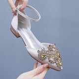 Spring And Summer 2 Cm Flat Hedley Casual Sharp In The Hollow Sandals Square With Shallow Mouth Water Drill Buckle Bridal Shoes Wedding Shoes HZ0115