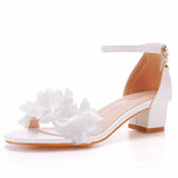 7 Cm Round Head With Thick Heel And Shallow Mouth With Sandals Pure White Flowers Bride Wedding Dress Shooting High Heels HZ0115