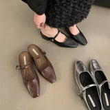 Designing Silver Mary Jane Half-Slipper Wearing French Single Shoes Silver Shoes Spring And Summer Coarse Heels Women's Shoes HZ0115