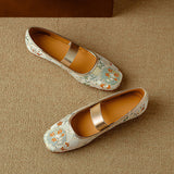 New Chinese Style Women's Shoes Embroidery Shoes Embroidery Square Shallow Flat Bottom Mary Jane Single Shoes HZ0115