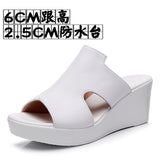 Cowskin Hollow Waterproof Table Thick Bottom One-Word Drag High Slope And Fitting Room Slippers Soft Bottom Loose Cake 4243 Women Cold Slippers HZ0115
