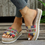 2025 New National Wind Large Size Lady Thick Bottom Fish Mouth With Linen Color Slippers HZ0115