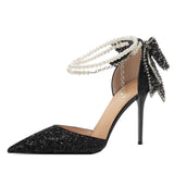 Black High Heels Female Student 18-Year-Old Adult Butterfly Crystal Wedding Shoes 2025 New Evening Dress Fine Heel Single Shoes HZ0115